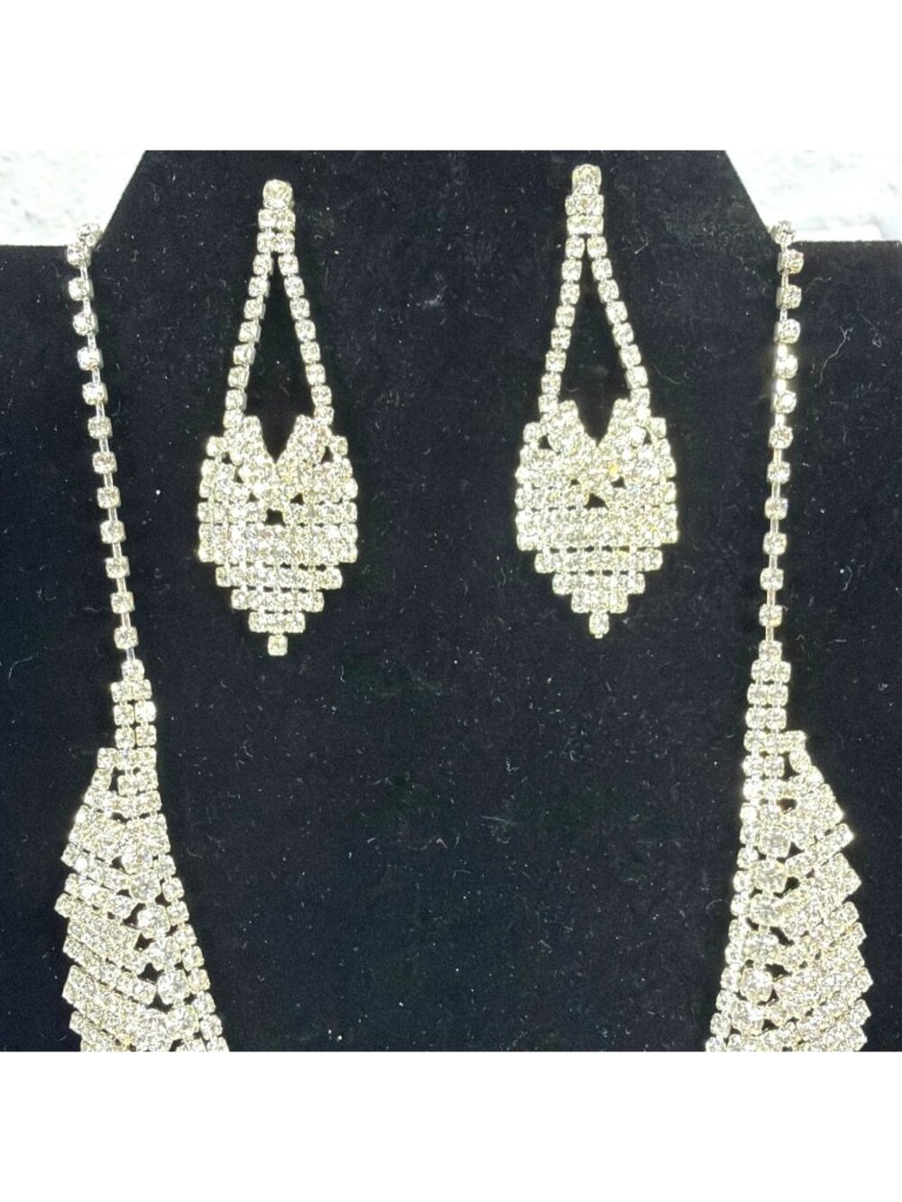 Clear Rhinestone Bridal Wedding Jewelry Set Statement Necklace Drop Earrings Lot - Picture 4 of 16